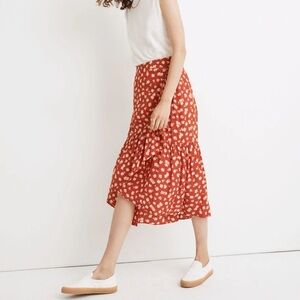Madewell Red Tiered A-Line Midi Skirt